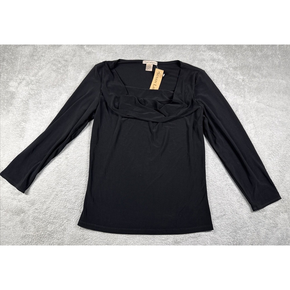 Susan Lawrence Women's‎ Long Sleeve Cowl Neck Shirt Black Size Large NWT
